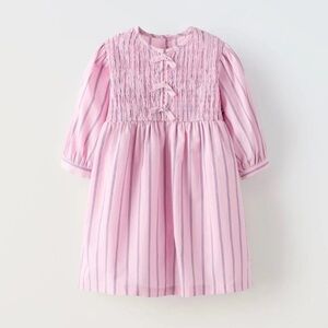 Zara dress Pink Striped Dress with Bow Accents , NWT size 18-24